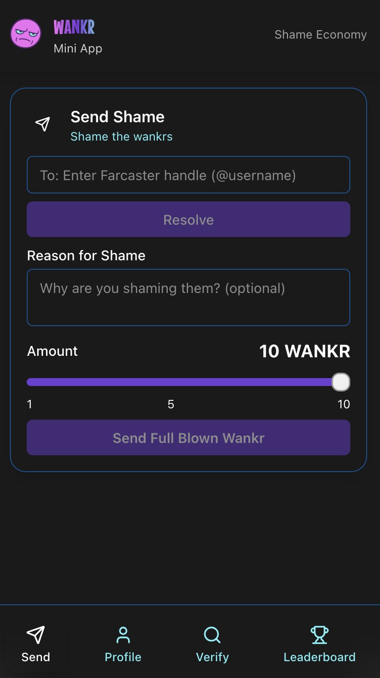 WANKR Shame & Verification - Farcaster Mini Apps screenshot